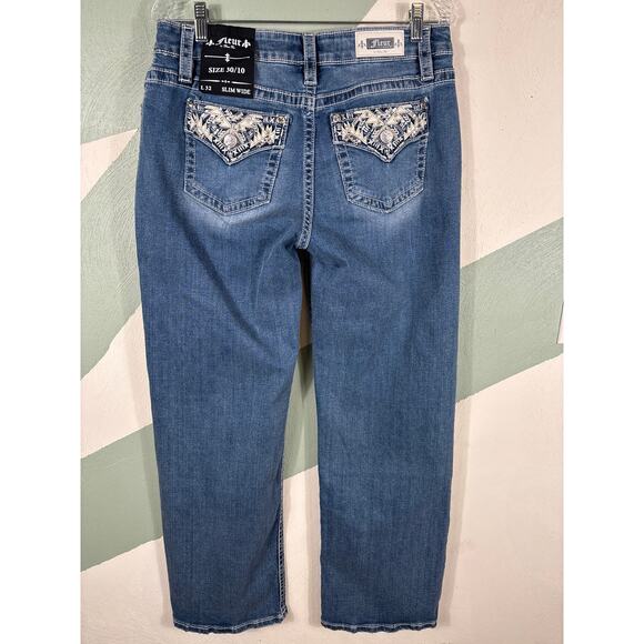 Miss Me Fleur Denim Jeans Women Sz 30x32 Blue Slim Wide Medium Wash Flap Pocket - Picture 10 of 11